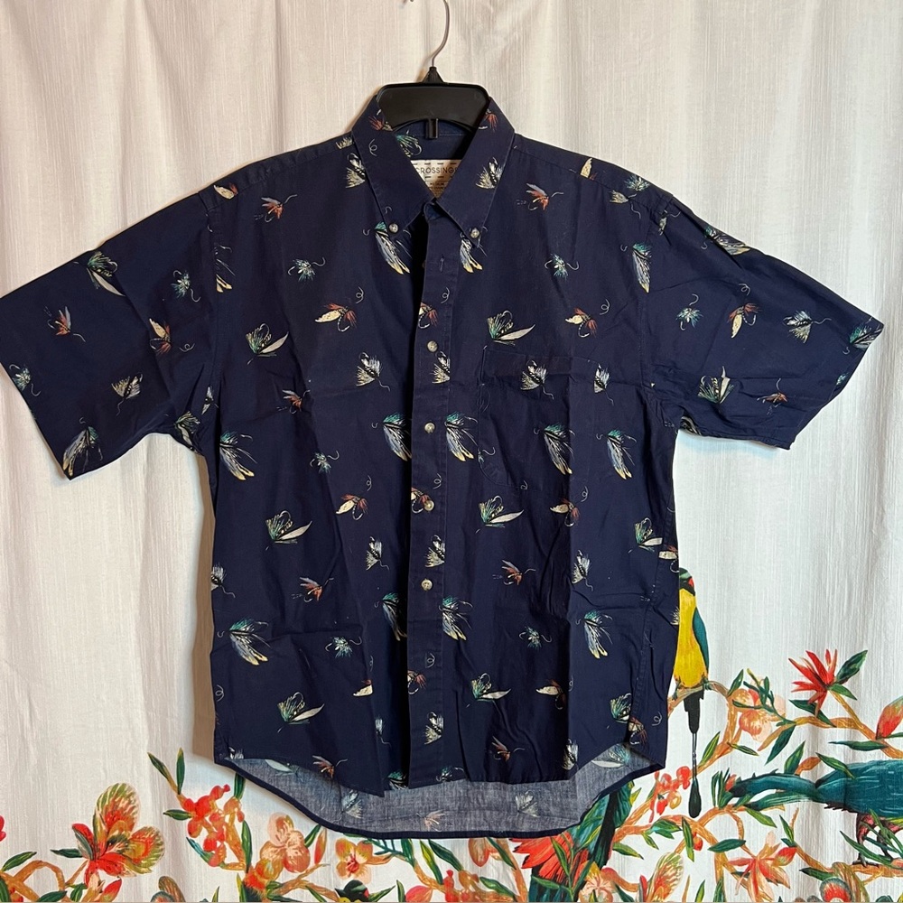 Vintage Crossings Men's Short Sleeve Button Down Fly Fishing Sz Med Outdoors